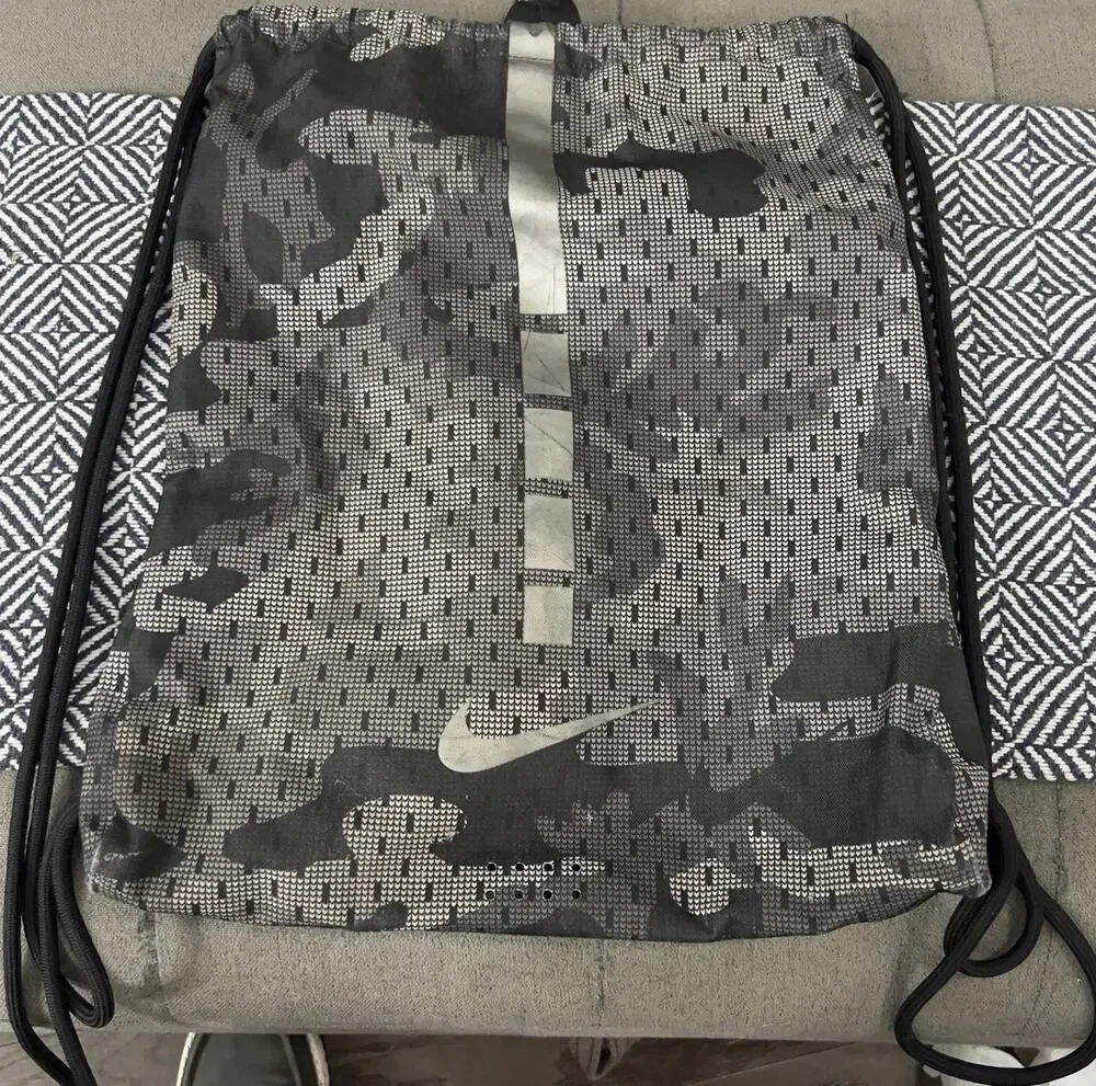 Nike Hoops Elite Drawstring Bag Gym Sack Backpack Gray Camo Polyester 20” Long